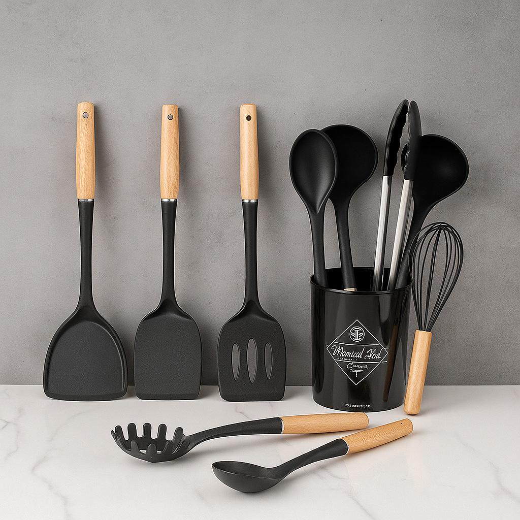 Offset Spatula Set - Silicone Cooking Utensils Set with Natural