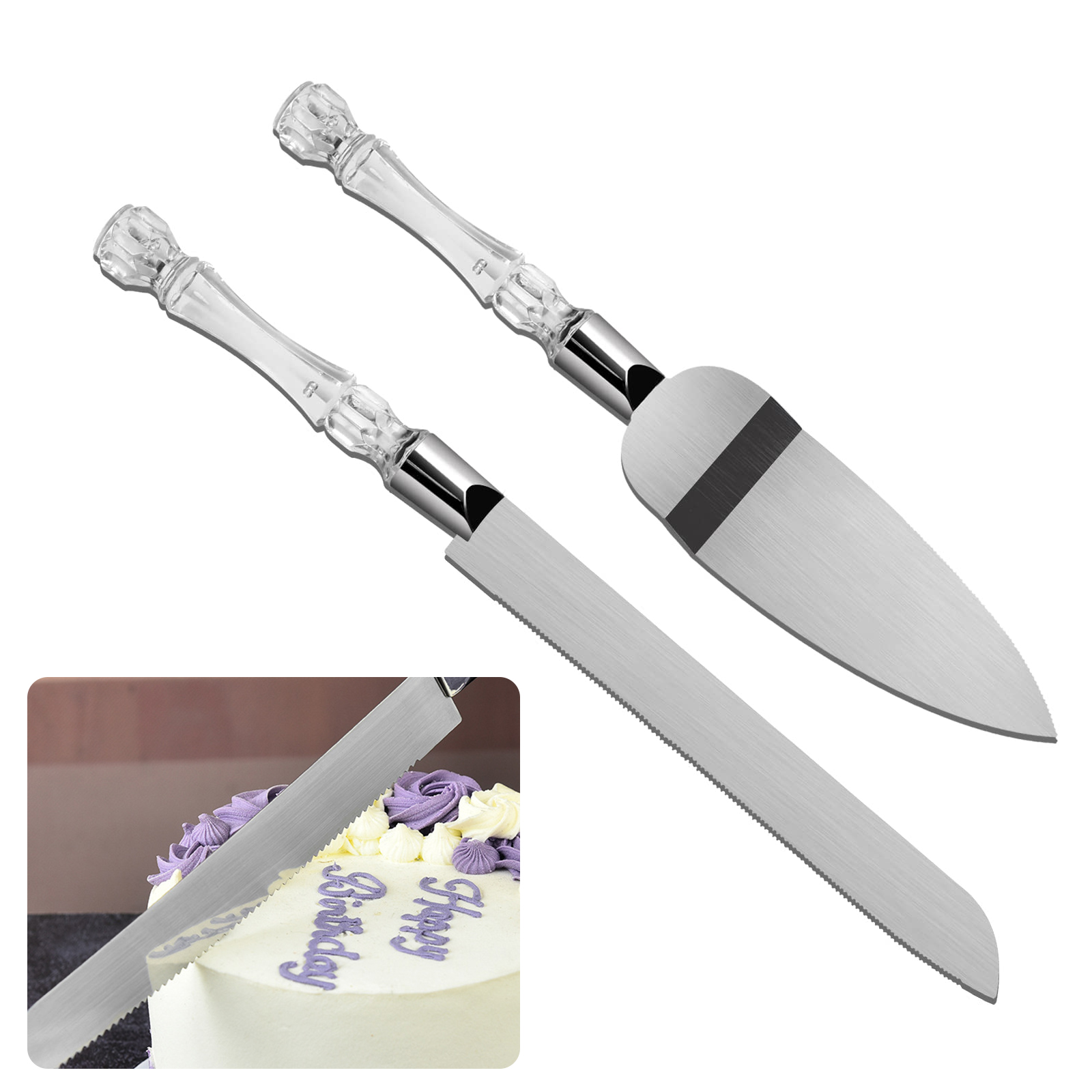 Cake Knife and Server Set Crys - Offset Spatula Set 评论和价格